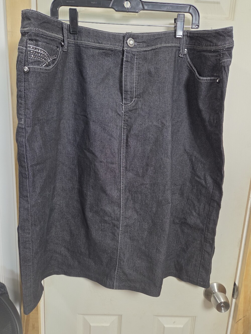 Charcoal Boho Western Bling Denim Skirt #0393